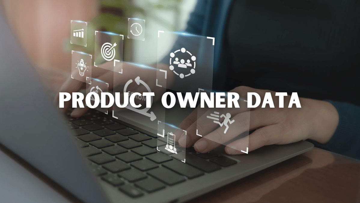 image d'un ordinateur avec un titre au cnetre "product owner data"